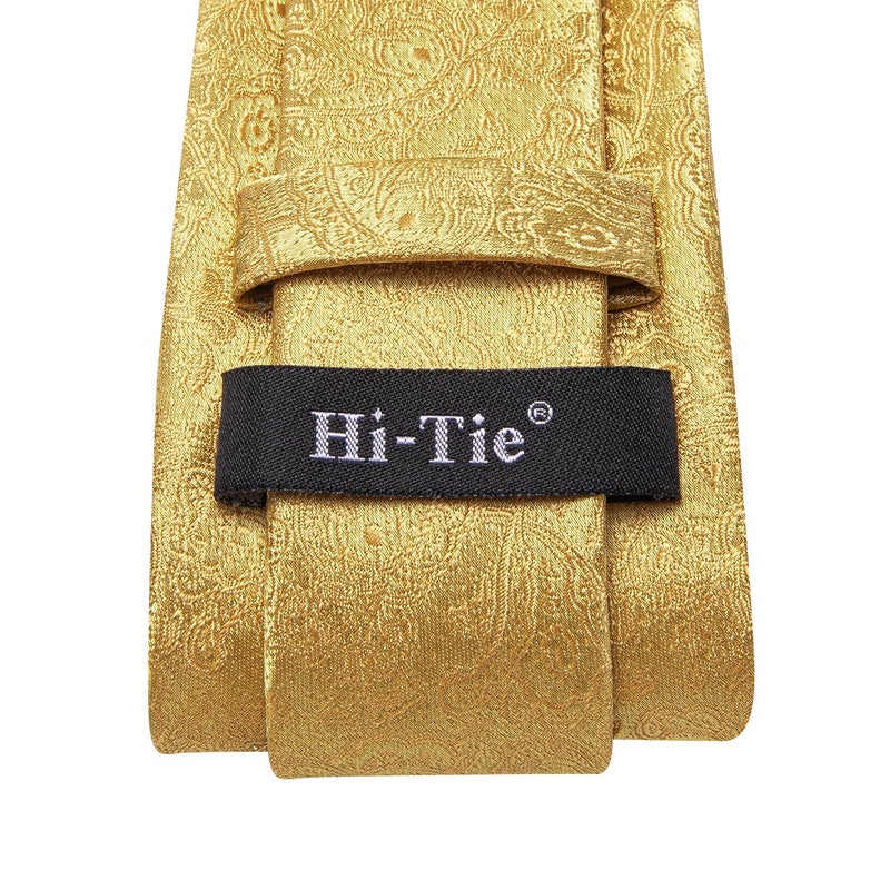 Hi-Tie ربطات عنق هاي-تاي للرجال بنمط المربعات، ربطة عنق كلاسيكية بنقشة بايزلية مع منديل وأزرار أكمام، ربطة عنق بخطوط للأعمال، ذهبية - Image 5